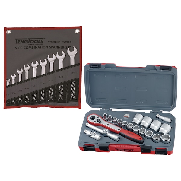 29 Piece 1/2" Drive SAE Socket and SAE Combination Spanner